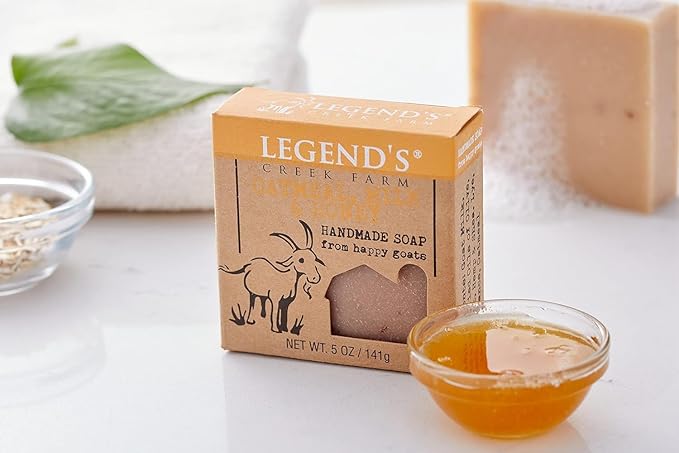 Legend's Creek Farm Goat Milk Soap - Cleansing Moisturizing Soap Bar for Hands and Body - 5 Oz Creamy Lather, Nourishing, Gentle Natural Soap for Sensitive Skin (Oatmeal, Milk & Honey, Pack of 5)
