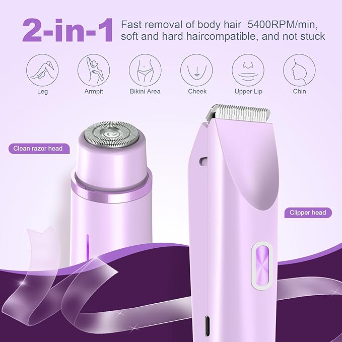 2025 New Glow Aura Bikini Shaver,Glowshave 2-in-1 Women's Body Shaver(Purple)