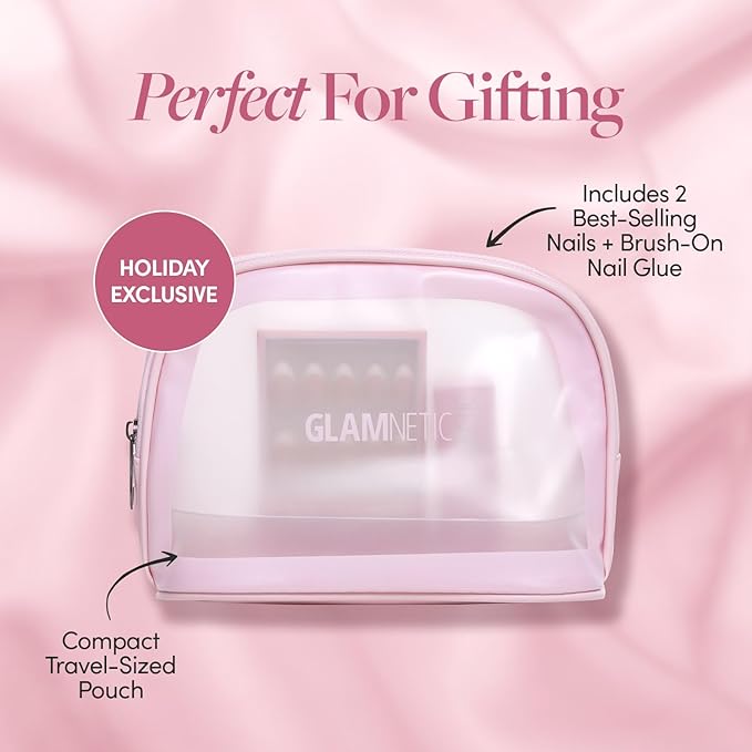 Glamnetic Press On Nails - Fan Faves Press On Gift Set | Two Top-Selling Nails in Cherry Glaze & MaDamn, Brush-On Nail Glue and Travel Pouch Included | Compact, Perfect for Holiday Gifting