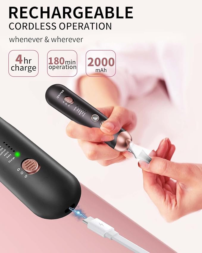Professional Manicure Pedicure Kit, Cordless Electric Nail File Set, Rechargeable Pedicure Tools for feet, 5 Speeds Hand Foot Care Nail Drill for Thick Nail Toenail Cuticle Women Men Baby Pets
