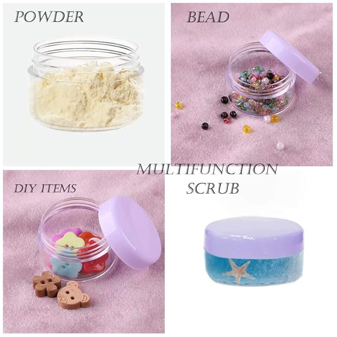 ZEJIA 5 Gram Sample Containers with Lids, Mini Makeup Containers, Empty Plastic Travel Cosmetic Containers with Labels(25 Count, Purple Lid)