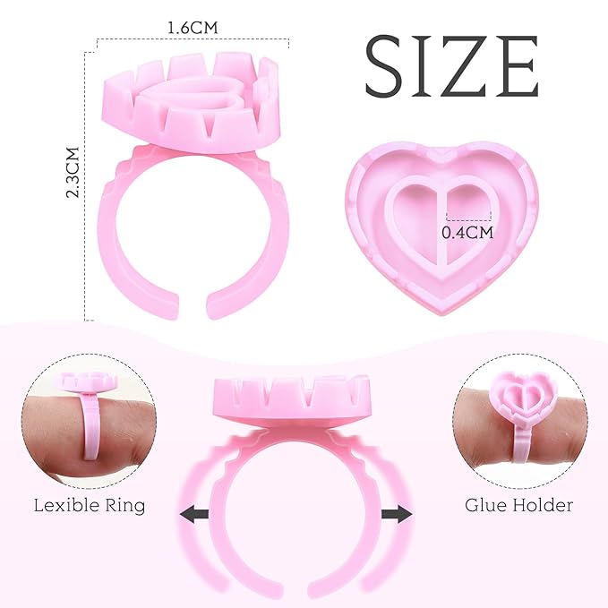 Glue Rings for Eyelash Extensions Lash Disposable Lash Glue Rings for Beauty Salons Holder Fanning Cups Eyelash Extension Supplies(1000 Pcs,Heart Style)