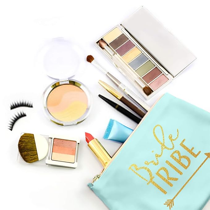 Heather & Willow 6 Piece Set | Seafoam Green Bride Tribe Canvas Cosmetic Makeup Clutch Gifts Bag for Bridesmaid Proposal Box & Bridesmaids Bachelorette Party Favors