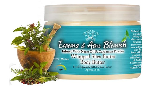 Yadain Eczema & Acne Blemish Body Butter | Whipped Shea Butter for Face and Body Moisturizing Natural Body Butter for Skin Hydration & Oil Control, 12oz