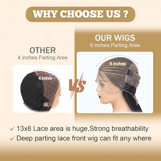 36 inch Cornrow Braided Wig for Black Women, 13x8 Box Braid Wigs for Black Women, Plucked with Baby Hair …