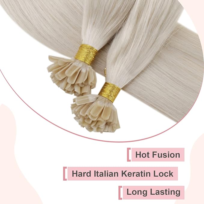 Easyouth U Tip Hair Extensions Human Hair Blonde Utips Hair Extensions White Blonde Pre Bonded Hair Extensions Real Human Hair Blonde #1000 20Inch 50set 50g