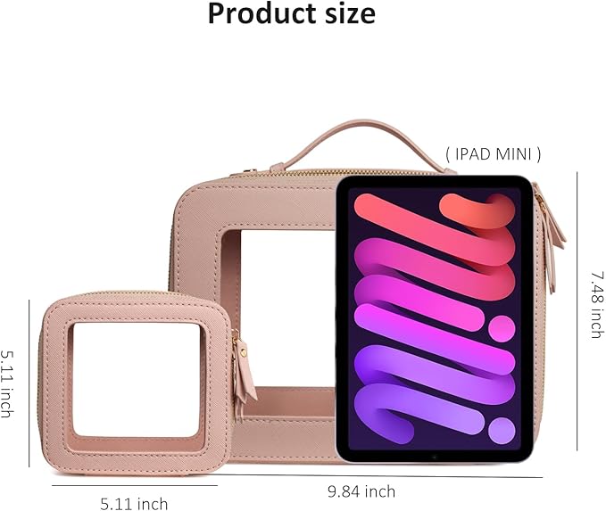 Clear Makeup Bags TSA Approved Toiletry Bag Handle Large Opening,Clear Toiletry Bags for Carry-on Traveling Travel Car Accessories Essentials Organziation Storage Women Girls(Nude Pink, Mini&Large)