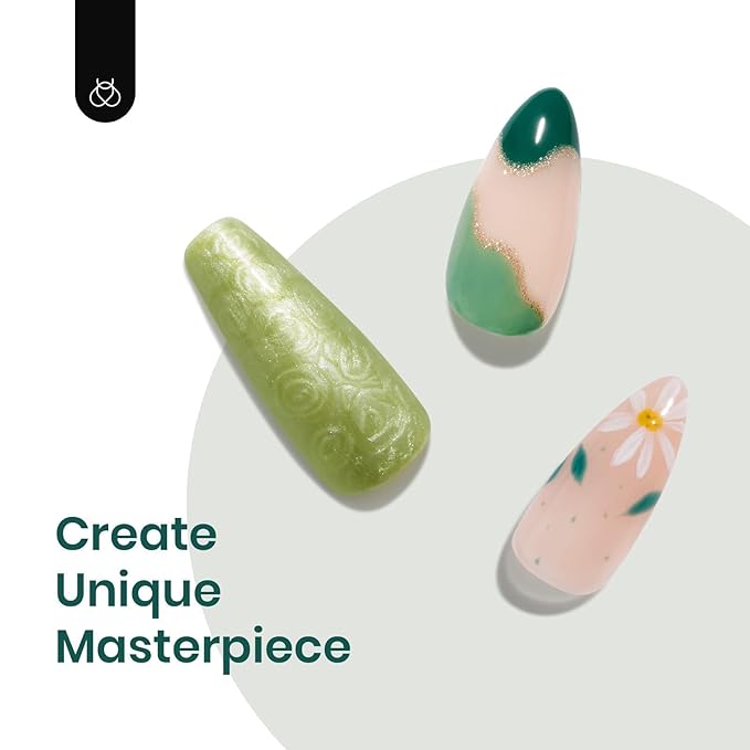 Beetles Green Gel Nail Polish Kit, 6 Colors Glitter Pearl Green Shimmer Nude Cream Gel Nail Polish Spring Summer Soak off Uv LED Nail Lamp Nail Kit DIY Home Manicure