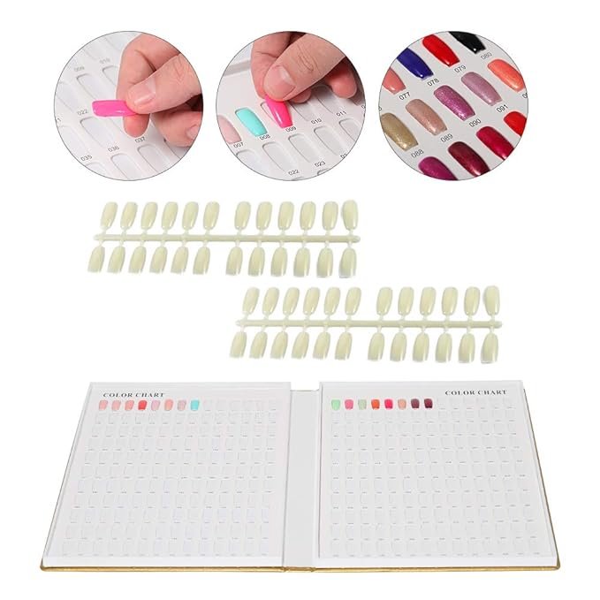 Acycion2A 308 nail display chart with 360 false nail tips (Gold)