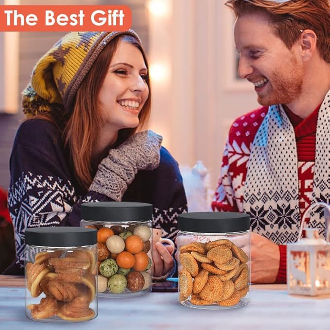 48pcs 8 oz Plastic Containers with Lids Pen Labels Leak Proof BPA Free Airtight Refillable Clear Small Containers Storage Jars for Storing Dry Food Makeup Slime Honey Jam