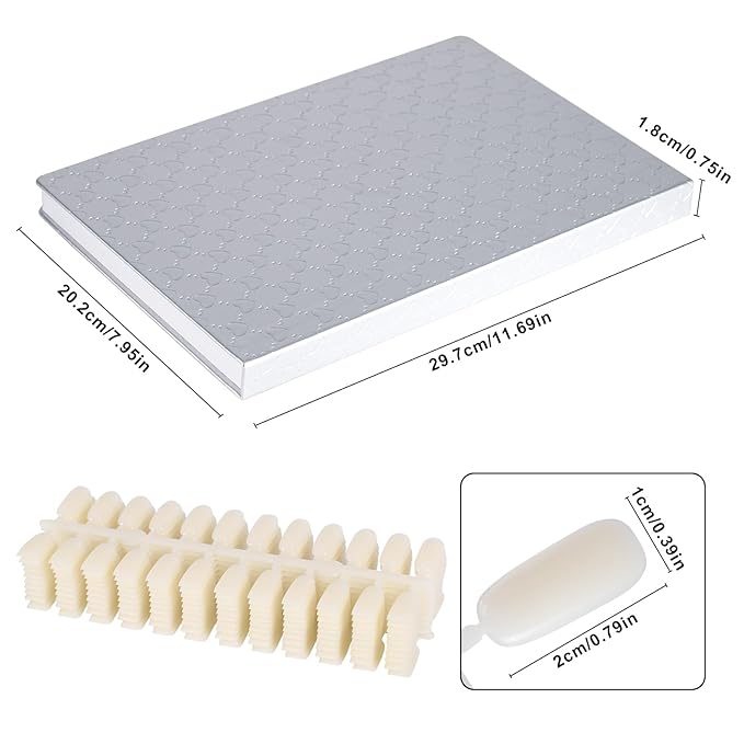 Acycion2A 308 nail display chart with 360 false nail tips (Silver)