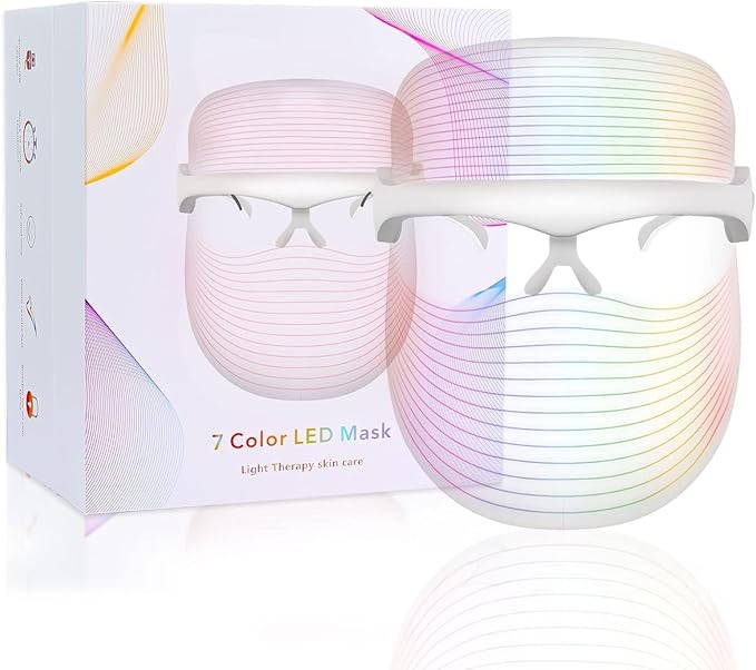 L E D Face Mask Light Therapy, Light Mask for Face Daily Skin Care, Protable L E D Beauty Mask Facial Light Therapy at Home (White)