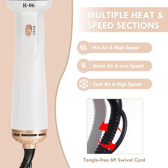Hair Dryer Brush Blow Dryer Brush in One, 4 in 1 Hair Dryer and Styler Volumizer with Oval Barrel, Professional Salon Hot Air Brush for All Hair Types, Bright White