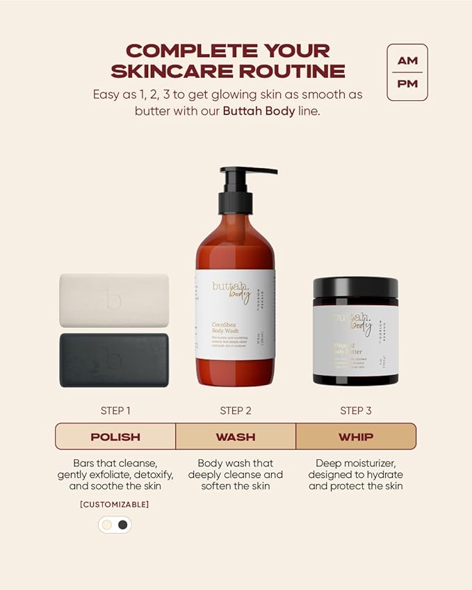 Buttah Skin by Dorion Renaud Buttah Body Trio for Melanin Rich Skin | Egyptian CocoShea Body Wash 10oz | Oatmeal Shea Bar 100g | Whipped Body Butter 4oz | Black Owned Skincare for Men & Women