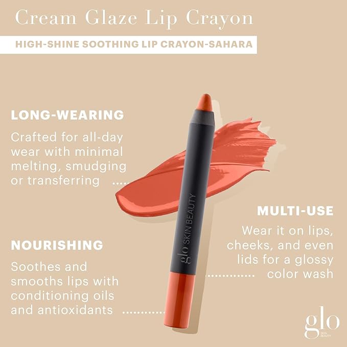 Glo Skin Beauty Cream Glaze Lip Crayon | New Neutral Shades, Toasted Beige Nude (Sahara)
