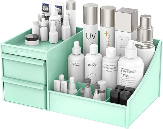 Makeup Desk Cosmetic Storage Box Organizer with Drawers for Dressing Table, Vanity Countertop, Bathroom Counter, Elegant Vanity Holder for Brushes, Eyeshadow, Lotions, Lipstick and Nail Polish