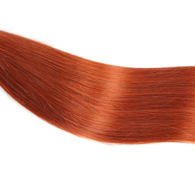 REMY HAIR Burnt Orange Bundles Remy Straight Orange Human Hair 3 Bundles with 4ﾗ4 Closure Brazilian Hair Extension Mixed Length #350 (16 18 20 + C14)