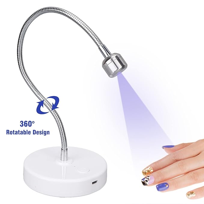 LED Nail Lamp, 3W Nail Dryer Lamp for Nails, Mini Gooseneck Nail Dryer Gel Nail Polish Curing LED Lamp Professional Nail Curing Machine, for DIY Nail Art