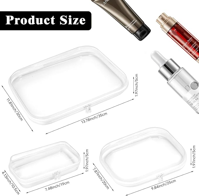 Clear Hard Shell Zipper Case, Zippered Pouch, Plastic Storage Containers for Small Toiletry Items, Toys, Building Blocks, Puzzles, Cosmetics & Stationery (Set of Large, Medium, Small)