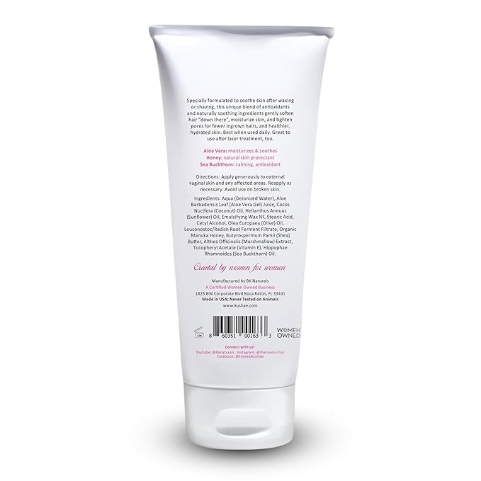 Kushae Feminine Soothing After Shave Cream - OB/GYN Made, Natural, Fragrance Free, Aloe-Based, pH Balanced Intimate Moisturizer for Women 4oz