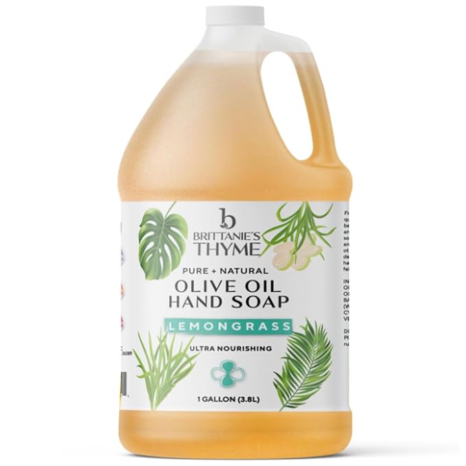 Brittanie's Pure Organic Castile Liquid Olive Oil Soap Refill, Lemongrass, 1 Gallon | Face, Body Wash, Dishes, Pets & Laundry | Vegan & Gluten Free Non-GMO