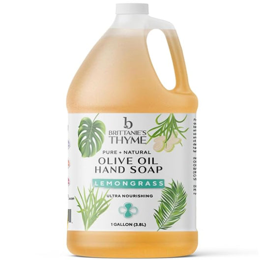 Brittanie's Pure Organic Castile Liquid Olive Oil Soap Refill, Lemongrass, 1 Gallon | Face, Body Wash, Dishes, Pets & Laundry | Vegan & Gluten Free Non-GMO