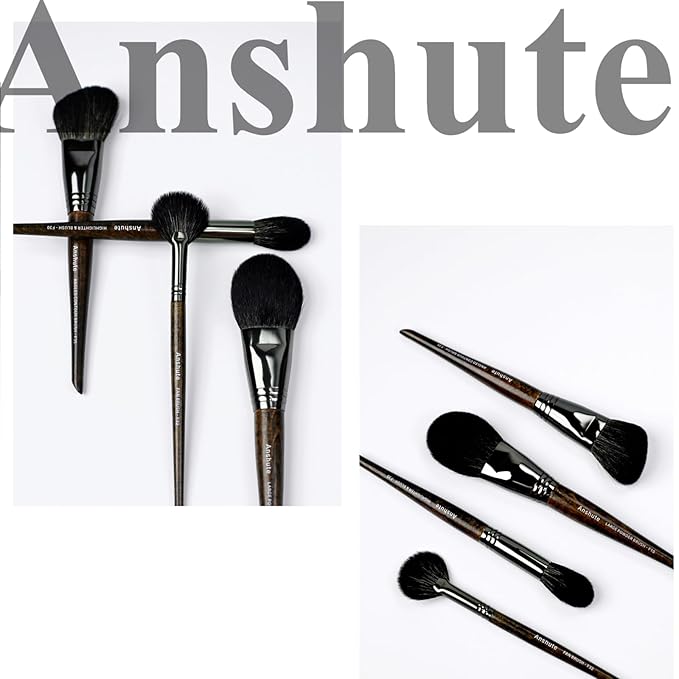 Natural Goat Hair Makeup Brushes Set of 4, Face Brushes, Professional Natural Hair Cosmetic Brushes, Beech Wood Handle. Super Soft Bristles, Variety of Brushes.