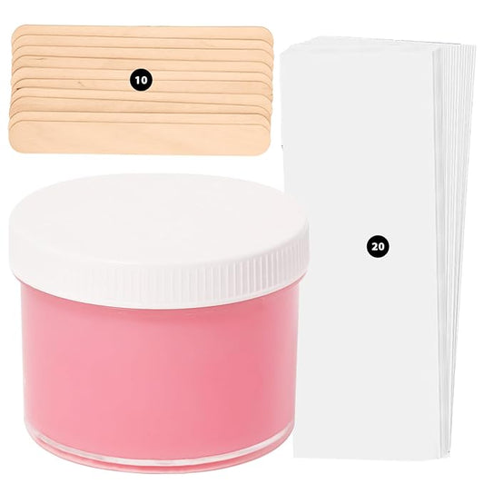 Sugar Wax Kit for Sensitive Skin: 300g/10.6oz Organic Sugaring Paste for Bikini Brazilian Hair Removal - Includes 20 Wax Strips & 10 Sticks