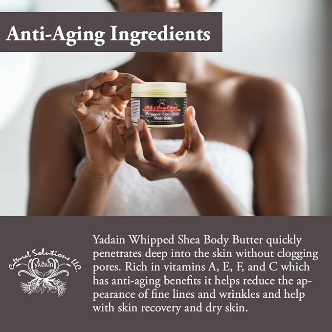 Yadain Milk & Honey Extreme Body Butter | Whipped Shea Butter for Face and Body Moisturizing Natural Body Butter for Skin Hydration & Protection, 12oz