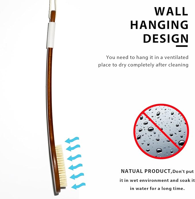 ICANdOIT-19.68Inch Natural Stiff Sisal Bristles Anti-Slip Extra Long Handle Bath Brush,Bent Handle Shower Scrubber for Exfoliating,Shower Back Brush,Exfoliation Set with Pumice Stone(1 Pack)