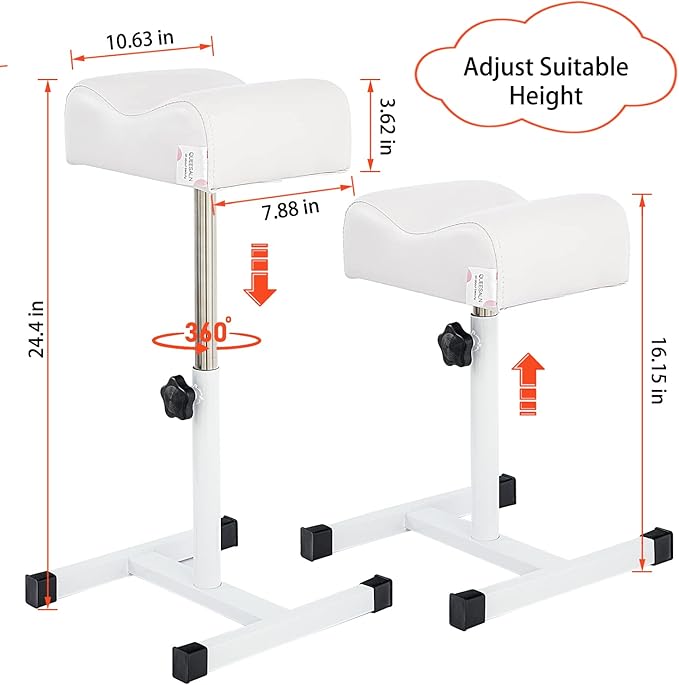 Pedicure Stand Footrest Stand Adjustable Height Technician SPA Beauty Stand Stool with Non-Slip SPA Salon Home Equipment White