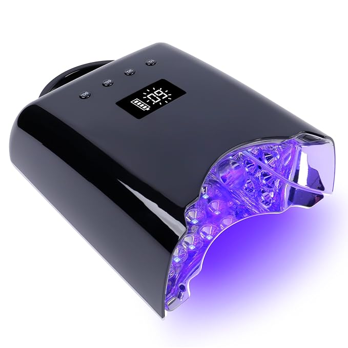 Professional UV LED Nail Lamp, Cordless Rechargeable UV Light for Gel Nails, 78W Fast Curing Gel Nail Light with 4 Timer Setting LCD Display, Auto Sensor and Spacious Interior(Black)