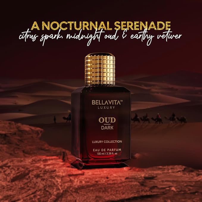 BellaVita Luxury OUD Dark Eau De Parfum (100ml) Unisex | Intense Arabian Perfume | Infused with Citrus, Grapefruit, Floral, Vetiver, Orris, Musky OUD | Arabic Dark Oud Perfume for Women & Men