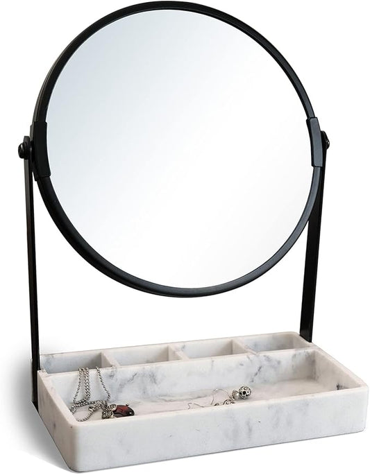 Vanity Mirror With Marble Tray, Two-Sided 6 Inches 1X/3X Magnification Makeup Mirror With Stand, Table Mirror