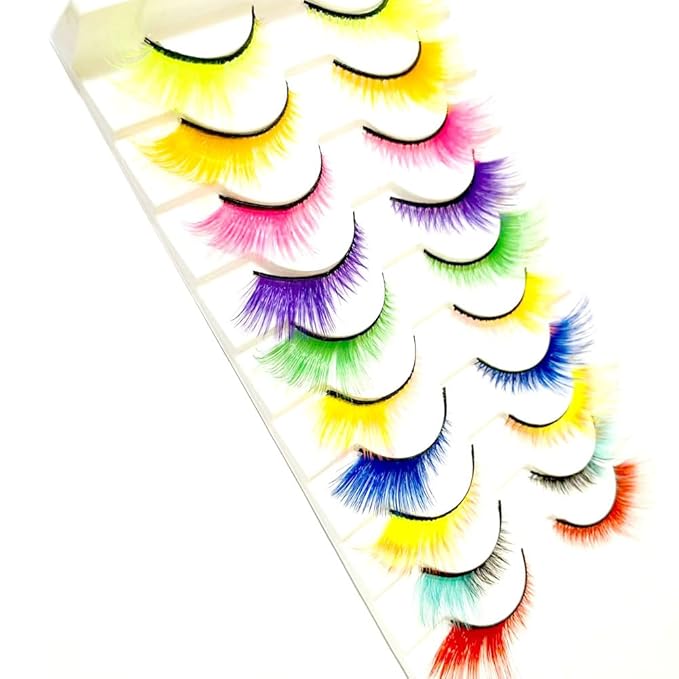 Sunniess Ombre Colored Lashes Cateye Eyelashes Fluffy Wispy Fake Lashes for Halloweens Cosplay Party Stage Make up Faux Mink False Eyelashes