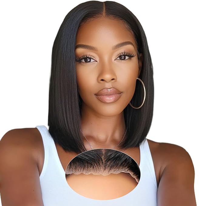 250% Density 5x5 12 Inch Hd Lace Closure Wigs Human Hair,Wear and Go Glueless Wigs Human Hair Pre Plucked Pre Cut Bob, 100% Straight Bob Wig Human Hair Free Part