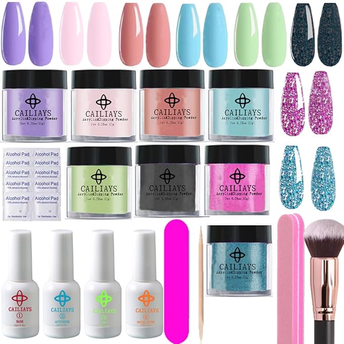 26 Pcs Dip Powder Nail Kit Set 8 Colors Glitter With Dipping Acrylic powder - Paillette Long-Lasting Nail Manicure, No nail UV lamp required