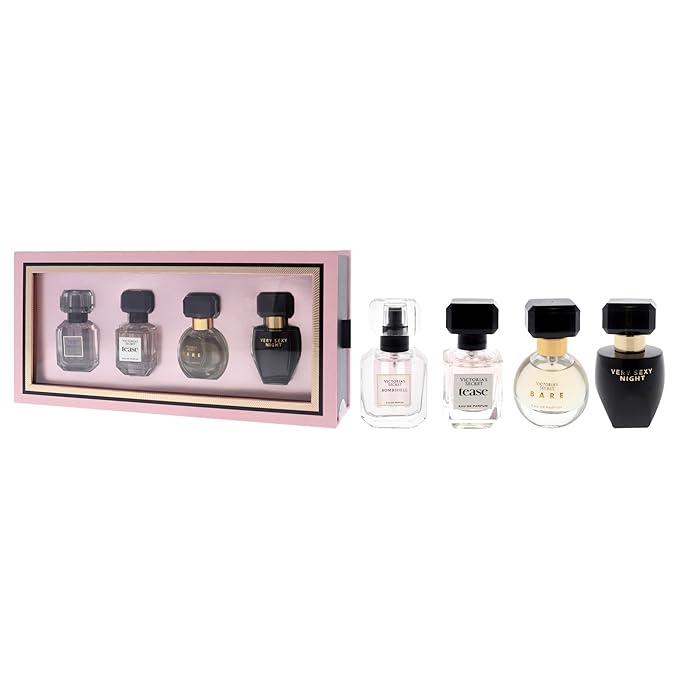 Victoria's Secret Fragrance Discovery Set for Women - 4 Pc Mini Gift Set with Bombshell, Tease, Bare, and Very Sexy Night EDP Sprays (0.25oz Each)