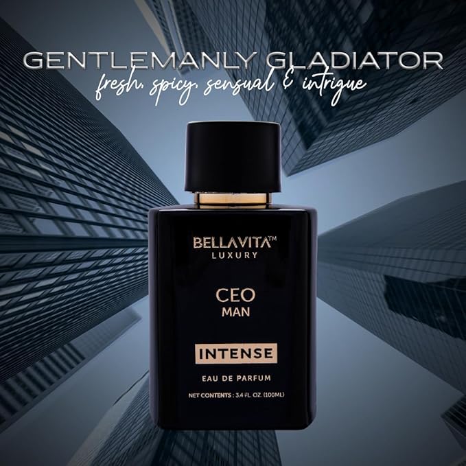 BellaVita Luxury CEO Man INTENSE Eau De Perfume for Men (3.4 fl.oz) | Long-Lasting Mens Cologne with Bergamot, Lavender, Orchid & Musk | Bold & Woody Gift Perfume Cologne for Men | Vegan CEO Fragrance