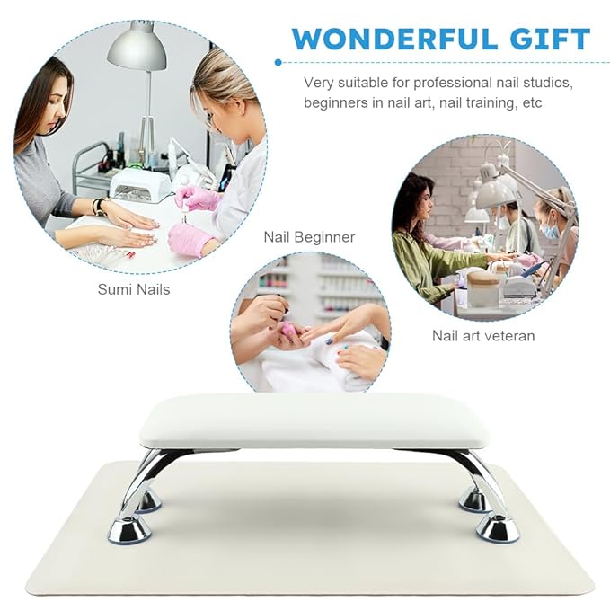 Nail Arm Rest and Polish Mat Set, Foldable PU Leather Hand Pillow, Manicure Table Mat, White