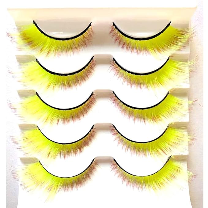 Sunniess Ombre Colored Lashes Silk Protein Fluffy Wispy Volume Fake Lashes for Halloweens Cosplay Party Stage Russian D Curl Lashes with Color Make up Faux Mink False Eyelashes 5 Pairs