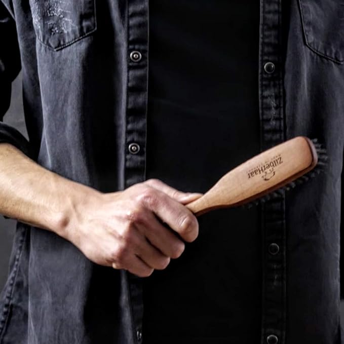 ZilberHaar Long Hair Brush - Soft Boar Bristles - Exfoliating and Conditioning for Men's Beards & Skin - Compatible with Beard Balms and Oils