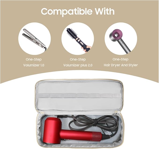 Dual Layer Travel Carrying Case, Quilted Shark Flexstyle Carrying Case for Revlon One-Step Hair Dryer/Hot Tool/Styler/Stylist, Compatible with Shark FlexStyle Attachments (Bag Only) Khaki