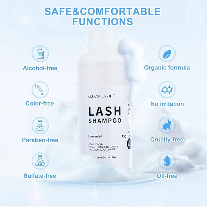Arison Eyelash Eyelash Extension Shampoo 600ml / Eyelid Foaming Cleanser/Wash for Extensions and Natural Lashes/Paraben & Sulfate Free Safe Makeup & / Professional & Self Use (unscented)…