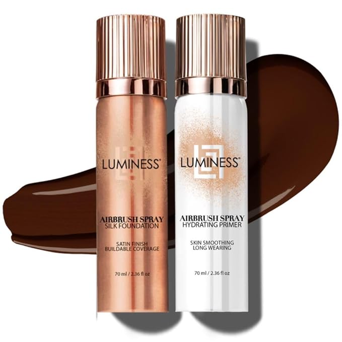 LUMINESS Silk Airbrush Spray Foundation & Primer Kit - Full Coverage Foundation, Anti-Aging Formula Hydrates & Moisturizes with Hyaluronic Acid, Aloe Vera & Hydrolyzed Silk (Shade - Light Rich)