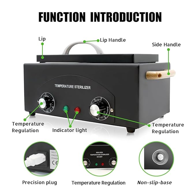 High Temperature Metal Tool Cleaning Box,Misforu 2L Dry Heat Cabinet High Temp with Stainless Tray Timer and Handle for Nail Art Tool Salon Hairdressing Tool Earrings 300W 110V (Black)