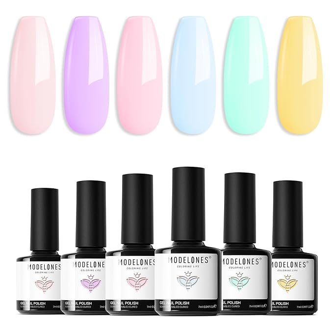modelones Gel Nail Polish Kit, 6 Colors Dreamy Macaroon Pastel Gel Polish Colors Set Soak Off Soft Bright Purple Pink Blue Yellow Green