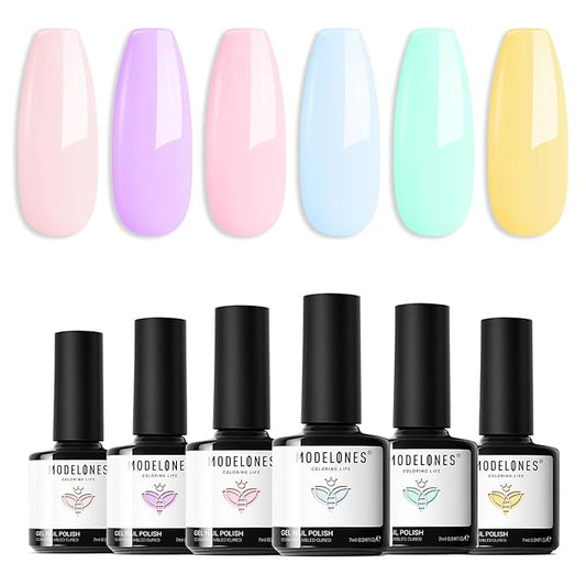 modelones Gel Nail Polish Kit, 6 Colors Dreamy Macaroon Pastel Gel Polish Colors Set Soak Off Soft Bright Purple Pink Blue Yellow Green