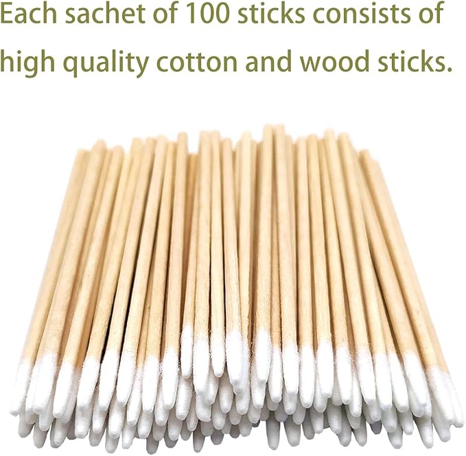 Pointed Q Tips for Cat Eye and Wound Care – 200pcs, 2.9 Inch Biodegradable Wooden Cotton Swabs for Baby, Precision Makeup, and Nail Cleaning