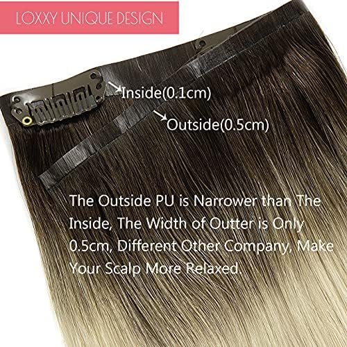 Loxxy Seamless Extensions Clip in Human Hair Double Ultra Thin PU Weft Remy Hair Extensions Clip in Human Hair Ombre Rooted Darkest Brown To Platinum Blonde Full Head 18Inch 110gram 7pcs R#2-60A
